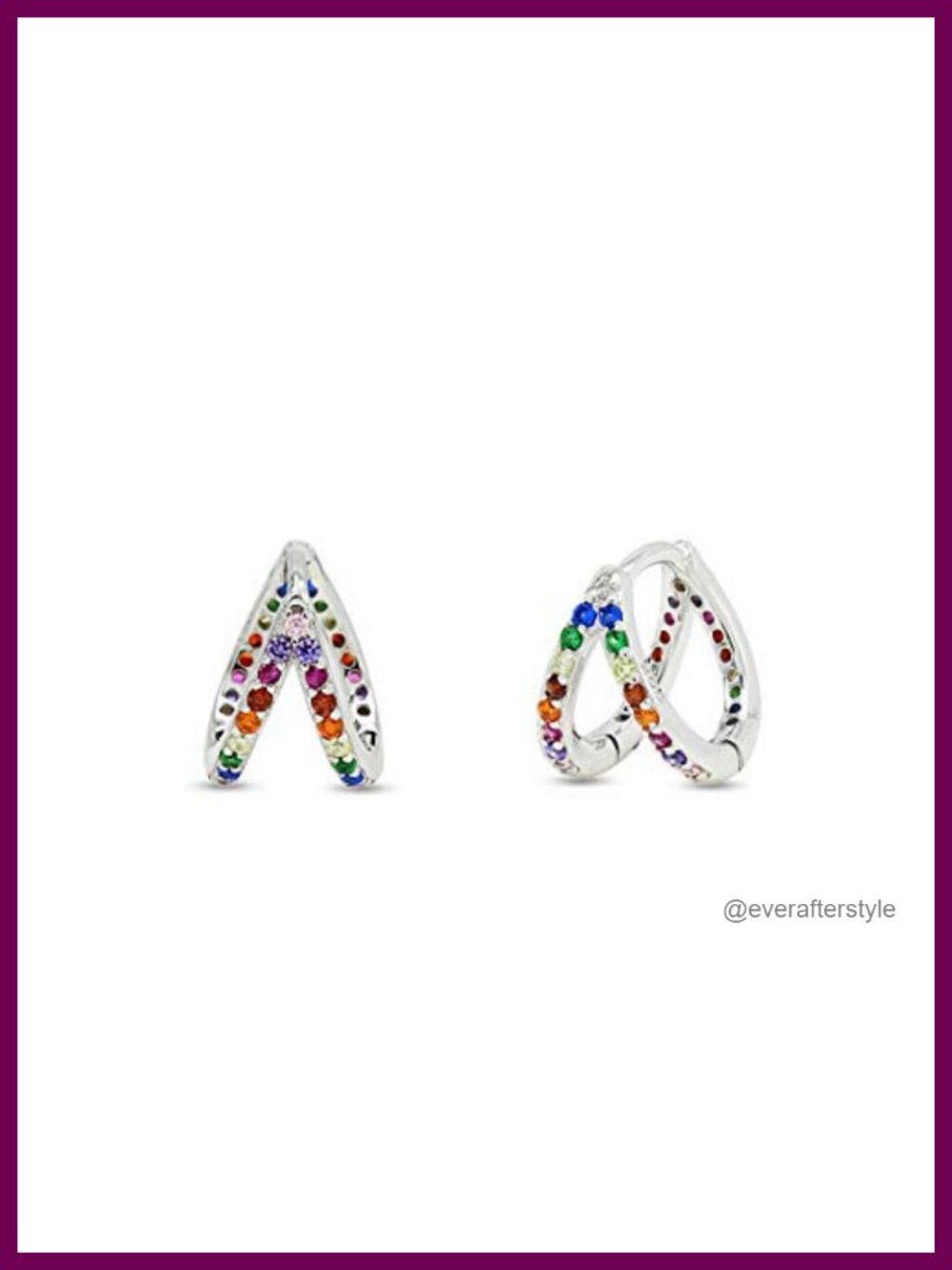 14k White Gold Plated 925 Sterling Silver Rainbow CZ Hoop Earrings